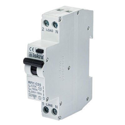 Диференційний вимикач 20A 1P+N A 30mA ISKRA RFI1C20A (786100921000) 786100921000 фото