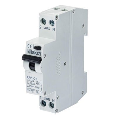Диференційний вимикач 6A 1P+N A 30mA ISKRA RFI1C6A (786100918000) 786100918000 фото