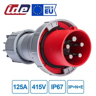 Вилка кабельная 125A 415В 3P+N+E IP67 IDE Красный (3656) 03656 фото