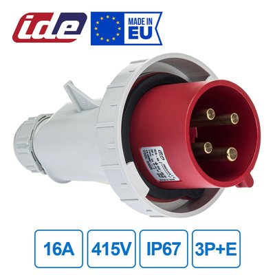 Вилка кабельная 16A 415В 3P+E IP67 IDE Красный (3602) 03602 фото
