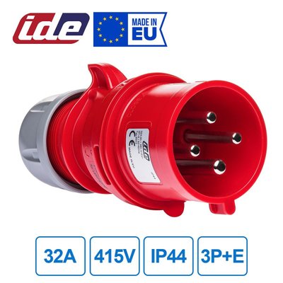 Вилка кабельная 32A 415В 3P+E IP44 IDE Красный (8503) 08503 фото