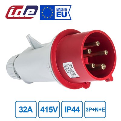 Вилка кабельная 32A 415В 3P+N+E IP44 IDE Красный (3106) 03106 фото