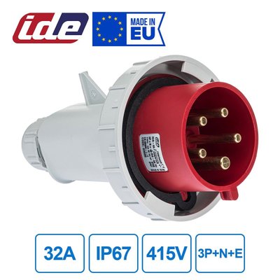 Вилка кабельная 32A 415В 3P+N+E IP67 IDE Красный (3606) 03606 фото