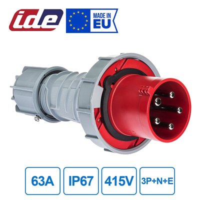Вилка кабельная 63A 415В 3P+N+E IP67 IDE Красный (3653) 03653 фото
